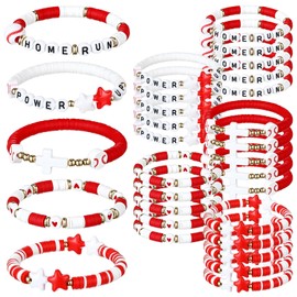 Landical 30 Pcs Baseball Charm Bracelets Sports Wristbands for Teens Adults Beads Stretch Friendship Bracelets Set for Baseball Sport Events Game Day Mom Accessories Favors for Team