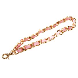 UTreers Chain Strap Wrist Strap for Clutch Wallet Purse with Chain Strap Coin Purse Strap Unique&Safe (B Gold Chain Pink Leather)