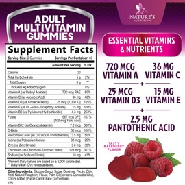 Nature's Nutrition Multivitamin Gummy Vitamins, Berry Flavored Adult Daily Vitamins for Women & Men with Multi Vitamin A, C, D, E, B6, B12, Zinc & Antioxidants Supplement for Immune Health Support, Non-GMO - 120 Gummies