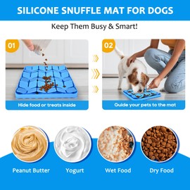 OurMiao Silicone Snuffle Mat for Dogs 2 Pack, Silicone Dog Slow Feeder Lick Mat with Suction Cups, Puppy Puzzle Feeder Toys Sniff Mat Foraging Mat for Smell Training Slow Eating, Blue & Green