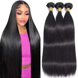 #1B Paquetes de cabello humano liso negro natural de 18, 20 y 22 pulgadas, cabello virgen brasileño, 3 paquetes de cabello humano liso de color natura