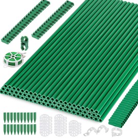 Cludoo 232PCS Garden Stakes Set with 70 Sets Fiberglass Plant Stakes Sticks Supports and Accessories, DIY 4ft 5ft 6ft 7ft Tomato Stakes for Tomato,Vegetables, Pepper, Fences Indoor Outdoor Plants