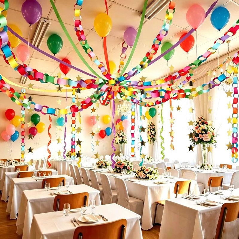 Rainbow Paper Chain Garland Party Decorations Include 400 Sheet Paper