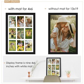 DUENPY 13x19 Collage Picture Frame 4x6 Picture Frames Collage Wall Decor Displays Nine 4x6 inch Photos Available Horizontal Wall Mounting Display and Vertical Black