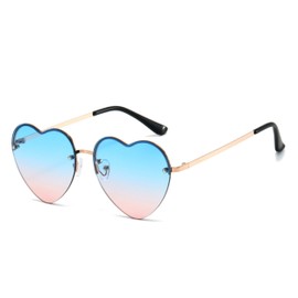 WDZAYXC Stylish Heart Half Metal Frame Sunglasses in Bright Colours, Perfect for Parties and Fashion Events, Blue Pink Gradient