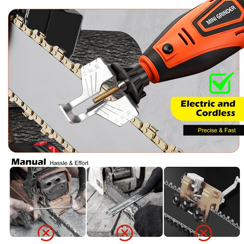 WIOR Cordless Chainsaw Sharpener Kit with Titanium-Coated Diamond Bits -