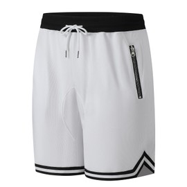 TAKESONG Men's Basketball Shorts,Men's Shorts,Mesh Athletic Shorts,Breathable, Stretchy, Quick-Dry with Zipper Pocket White