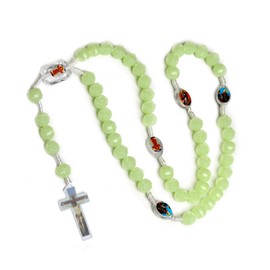 JinGuoZiLP Glow in Dark Cross Rosary Necklace Hangable Pendant Crafts Round Bead Chain for Christmas Party Church