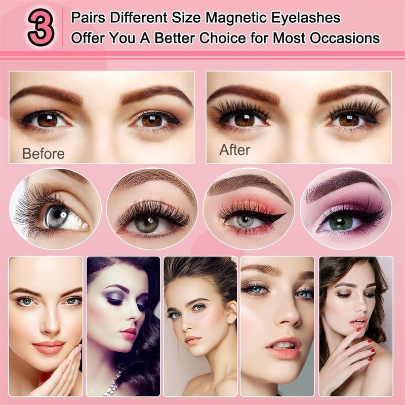 MOVVIYE Magnetic Eyelashes, Magnetic Eyelashes with Applicator, 2025 New Reusable