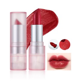 Prreal Glitter Lipstick, Diamond Metallic Lipstick, Pearlescent Matte Lipstick, Cream Sparkling Lip Large Lipstick, Waterproof Not Stick Cup Lip Makeup Gift for Women Christmas (06 Cherry Red)