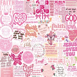 Pink Christian Stickers 55 PCS, Inspirational Bible Verse Stickers, Waterproof Jesus Sticker for Water Bottles Laptop Journaling, Adults Women Faith Gifts