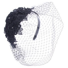 Lawliet Womens Black Luxurious Crystal Embellished Lace Headband with Wide Netting T528