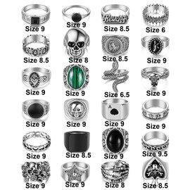 Vegolita 24PCS Punk Rings Set for Men Vintage Cool Gothic Rings Sliver Hippie Stacking Knuckle Ring Skull Snake Poker Rings Pack Sliver