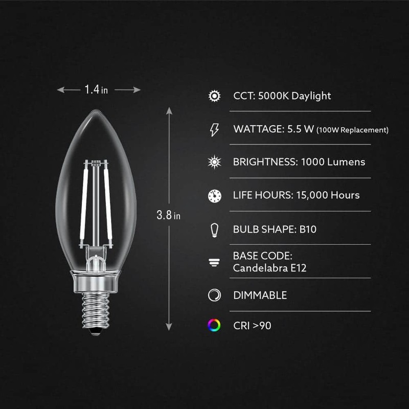 100-Watt Equivalent B10 E12 Candelabra Dim White Filament Clear Glass