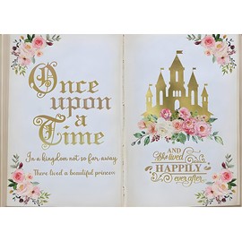AIIKES 7x5FT Once Upon a Time Backdrop Fairy Tale Books Backdrop Pink Floral Gold Castle Princess Fairytale Wedding Girls Birthday Party Decorations Photo Studio Props 12-615