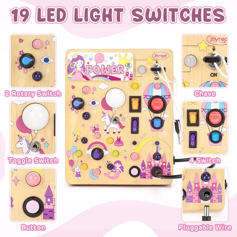 Joyreal Montessori Busy Board with LED Switches for Toddlers