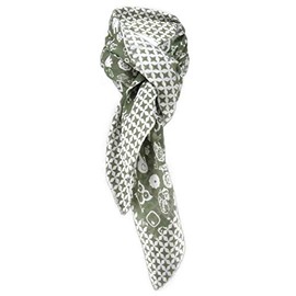 TigerTie Neckerchief Olive Green Grey with Many Small Motifs and Stars Size 100 x 100 cm, Olive Green Grey