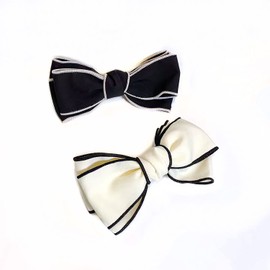 Rugelyss 2 PCS Big Hand-made Grosgrain Ribbon Solid Color Black and White Hair Bows Spring Clip Hair Accessories for Girls or Women