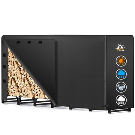 Zettum 8ft Firewood Log Rack - Outdoor Wood Stand Holder, Heavy Duty Metal Fire Wood Pile Organizer with Cover for Fireplace Storage (96 x 14 x 48 Inch)