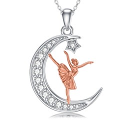 PROESS Ballet Necklace 925 Sterling Silver Moon Ballerina Pendant Chain Ballet Dance Jewelry for Women Dancer