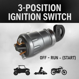 MGI SpeedWare 3-Wire Universal Ignition Key Switch for Cars, Buggies, Mowers and Go Karts, Off/On/(Start)