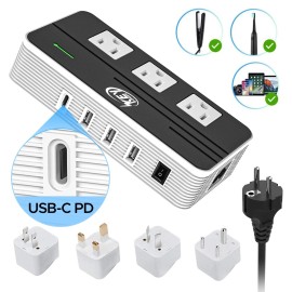 Key Power 220V to 110V Step Down Voltage Converter 2-Outlet 4 USB Travel Adapter Converter