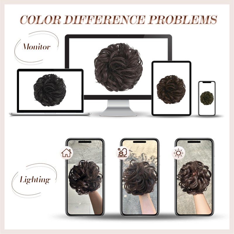 FESHFEN Messy Bun Hair Pieces - Large Wavy Curly Elastic