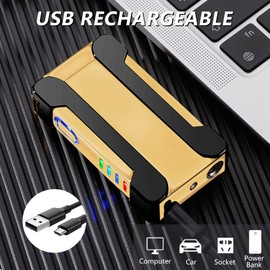 BABOBIU Electric Lighter USB Lighter Flameless Windproof Electronic Lighter Plasma Arc Lighter with Type-C Fast Charging Gift for Father's Day, Christmas, Birthday (Gold)