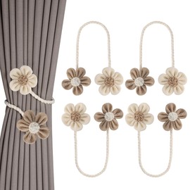 Meplait 4 Pack Flower Curtain Tiebacks, Boho Curtain Holdbacks, Beige&Khaki