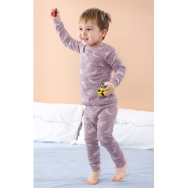 Owlivia 100% Organic Cotton Baby Long Sleeve Pajama Sets,Toddler Boy Girl 2-Piece Sleepwear （4T, Feather Mauve）