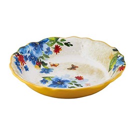 UPware Butterfly Floral Melamine Serving Bowl, BPA-Free Large Decorative Bowl for Salad, Fruit, Pasta, or Outdoor Entertaining, Multicolor, 13.75 Inch
