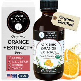 Organic Orange Extract for Baking, Ice Cream, Drinks, and Candy - 2 oz - Water-Soluble - By Harvest Moon Delights - Pure Orange Extract, Orange Flavoring, Orange Flavor