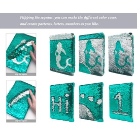 Sequin Girls Journal for Kids, 8.5x5.5 Inches 160 Lined Pages Diary for Girls Mermaid Reversible Flip Sequence Notebook for Teenage Pre School Writing Drawing Travel Gifts (Jellyfish Green-Sliver)