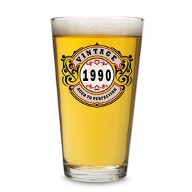 SIRIOKS 35th Birthday Gift for Him Vintage 1990 Birthday Gift for Men, style 16oz beer glass, old man 35 birthday decorations