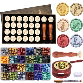 SWANGSA Letter Wax Seal Kit, 26pcs 3D Floral Initial A-Z Stamp with 624pcs Sealing Wax Beads, Furnace and Pen for Wedding Invitations Cards & Envelope