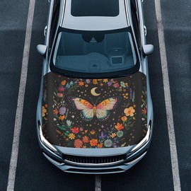 Pxtubomyo Butterfly Print Snowproof Universal Car Hood Cover, Suitable for Most Cars, Trucks, Pickup, Sports Cars; Full Hood Coverage; Waterproof; Universal Fit