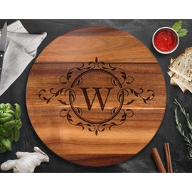 Lazy Susan Turntable, Engraved with Your Initial, Large 16" or 18” Wood Lazy Susan, Family Name Gifts, Laser Etched Wood