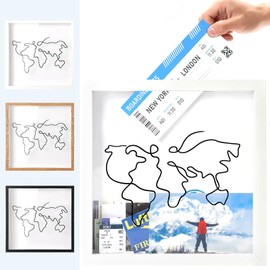 Jastown Adventure Archive Box, 30 x 00 cm Travel Collection Box, Travel Adventure Archive Shadow Box, Tickets Shadow Box with Slot, 3D Picture Frame, Wooden Frame Travel Tickets Box for Wall and Table