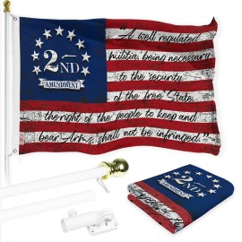 UD_G128 Combo Pack: 6 Ft Tangle Free Aluminum Spinning Flagpole (White) & 2nd Amendment American Flag 3x5 Ft, LiteWeave Pro Seri