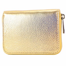 modamoda de P04 Women's Leather Wallet Short Handmade in Italy, Lightgold Metallic
