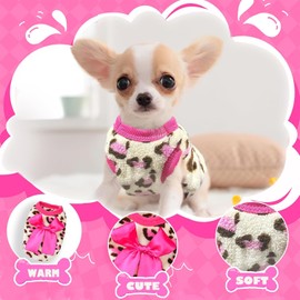 2 Pieces Dog Sweater for Small Dogs XXS Dog Clothes Chihuahua Dog Clothes Leopard Teacup Chihuahua Yorkie Puppy Clothes XXS Dog Sweater (Pink+RED, XX-Small)