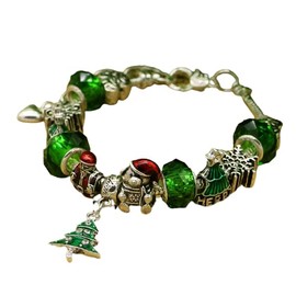 Amy & Annette Rhodium Plated Murano Christmas Charm Bracelet with Genuine Crystals - Great Gift Idea for Every Occasion - Size (7.2in)