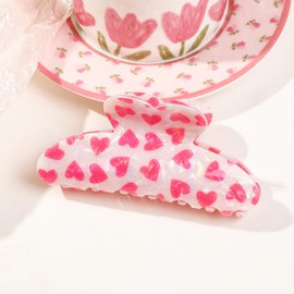 Valentine's Day Hair Claw Clips Pink Heart Hair Clips Large Acrylic Hair Jaw Claw Strong Hold Nonslip Hair Clips Valentines Hair Claws for Thin Thick Hair Valentine's Day Hair Accessories for Women