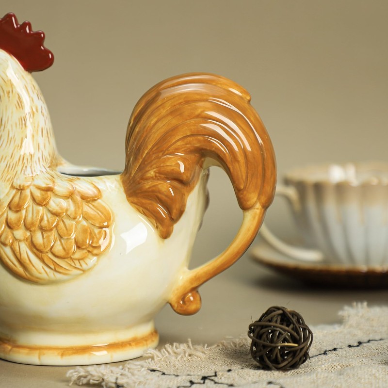 CHOOLD Retro Rooster Ceramic Creamer with Handle,Coffee Milk Creamer Pitcher