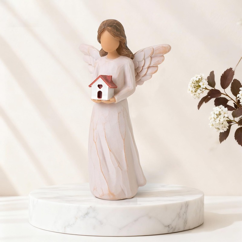House Warming Gifts New Home, Guardian Angel with House Figurines