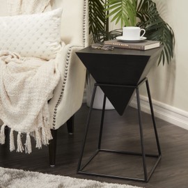 Deco 79 Wood Geometric Inverted Accent Table with Black Metal Stand, 20" x 17" x 24", Black