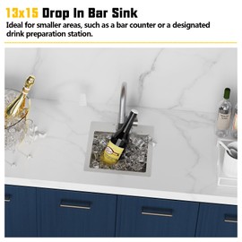 Small Black Kitchen Sink,13x15 Inch Stainless Steel Drop In Topmount Kitchen And Bar Sink Ideal Choice For Small Space, Prep Area, RV With Bottom Grid,Soap Mat And Drain Assembly