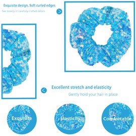 4 Pack Glitter Cheer Mermaid Sequins Hair Scrunchies Scale Hair Ties Hair Eleastic Bands Scrunchy Hair Ties Ropes Ponytail Holders Wrist Cloth Bands for Girls School,Dance,Stage (White)