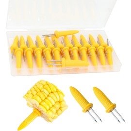12pc yellow Corn Holders, Stainless Steel Corn Cob Holders Corn On The Cob For Double Fork Sweet Corn Seat, Home & BBQ Cooking Fork