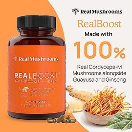 Real Mushrooms RealBoost (60ct), Lions Mane (120ct) & 5 Defenders (90ct) Capsules Bundle - Mushroom Supplement for Energy, Vitality, Cognition & Immune Strength - Vegan, Non-GMO